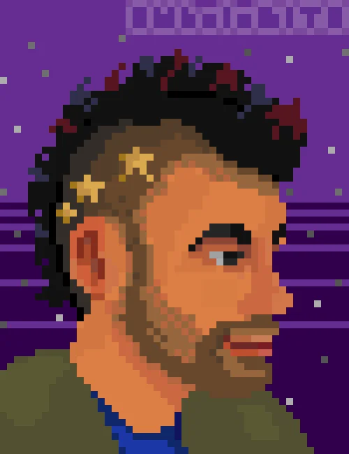 Mars Exploration — Pixel art of NASA JPL's Bobak Ferdowsi with star-decorated mohawk