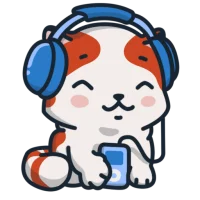 Marsey The Cat — An orange and white cartoon cat wearing large blue headphones with happy, content expression.