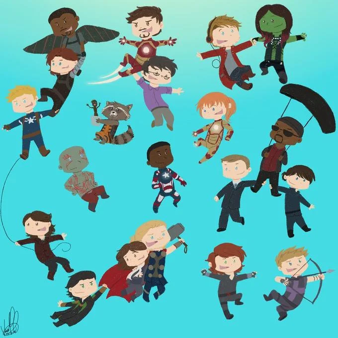 Marvel Cinematic Universe (MCU) — Chibi fan art of MCU Avengers and Guardians of the Galaxy characters together