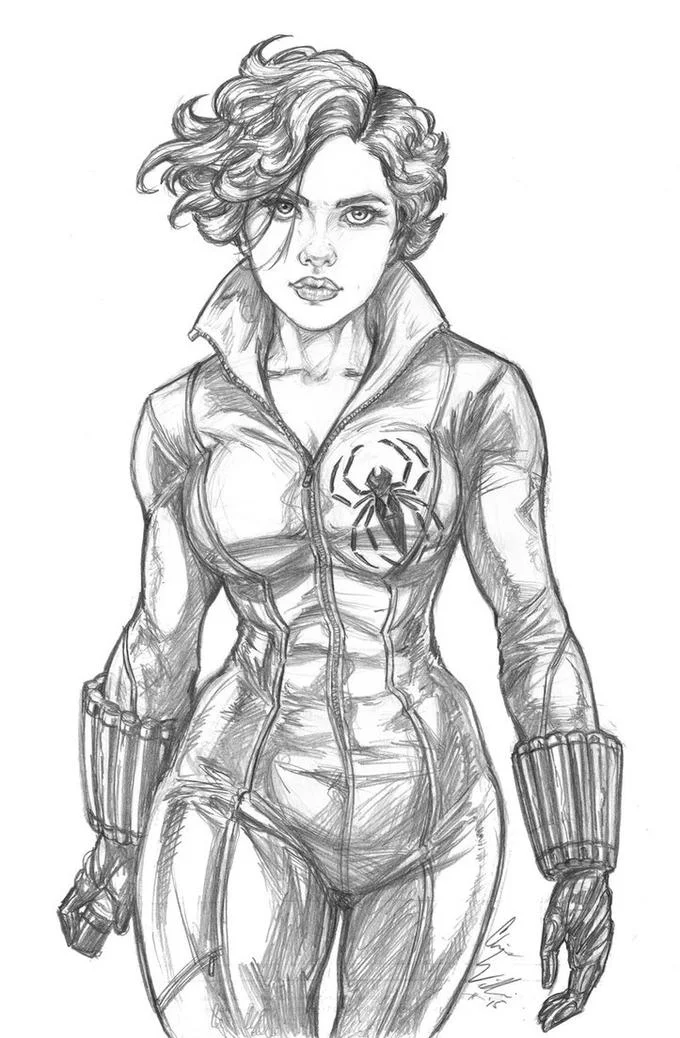 Marvel Cinematic Universe (MCU) — Pencil sketch fan art of Black Widow in her MCU tactical suit