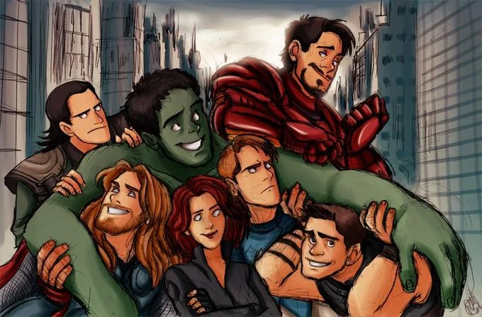 Marvel Comics — Cartoon fan art of the Avengers in a group hug
