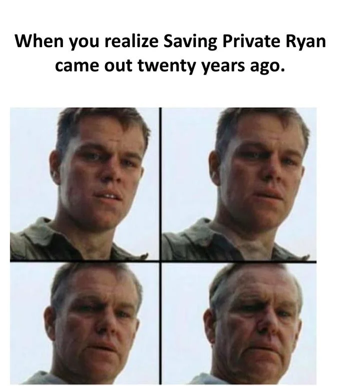 Matt Damon aging meme about Saving Private Ryan being released twenty years ago
