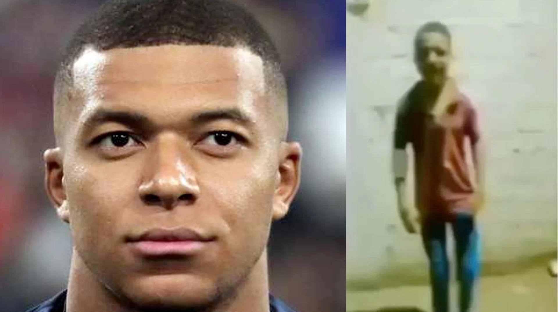 Mbappe Dancing Dance Battle — Side-by-side comparison of Kylian Mbappé and blurry viral dance video screenshot