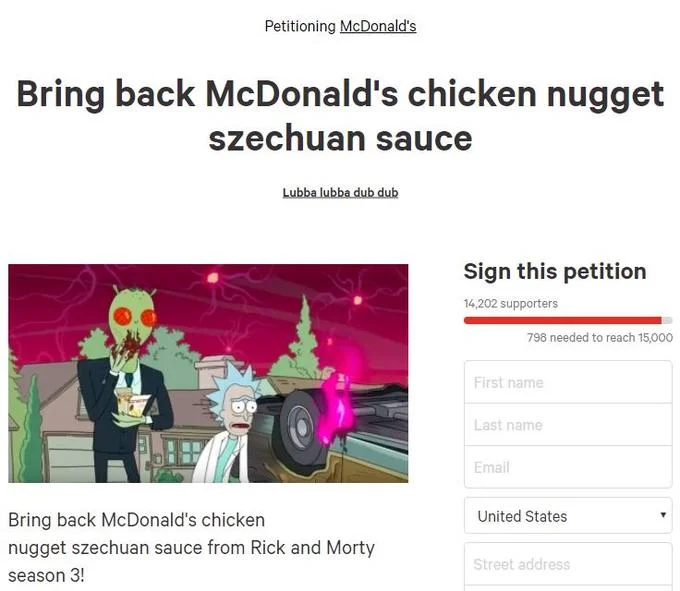 Mcdonalds Mulan Szechuan Sauce — Online petition asking McDonald's to bring back chicken nugget Szechuan sauce