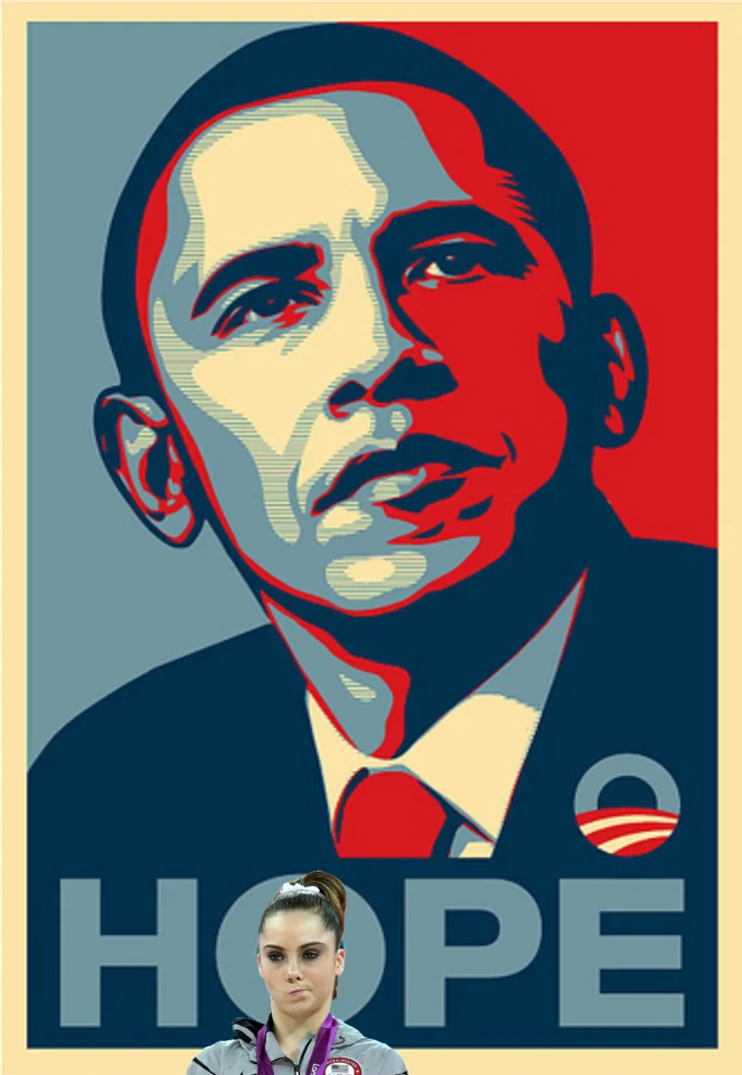 McKayla Maroney is Not Impressed — Obama HOPE poster with McKayla Maroney's unimpressed face photoshopped in front