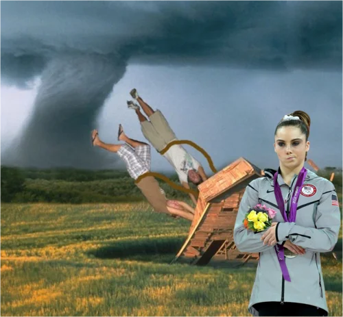 McKayla Maroney is Not Impressed — McKayla Maroney photoshopped standing unimpressed in front of a tornado