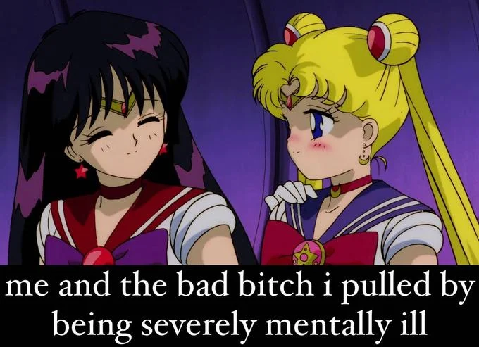 Me And The Bad Bitch I Pulled By Being X — Sailor Mars and Sailor Moon from the anime with caption 'me and the bad bitch i pulled by being severely mentally
