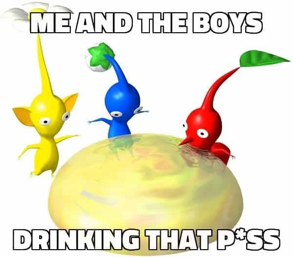 Pikmin video game characters arranged and captioned with Me and the Boys format showing game character adaptation.