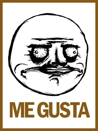 Me Gusta character as circular face with creepy expression, framed in decorative brown rectangular border.