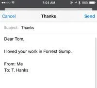 Me Too Thanks — Text message or email screenshot showing correspondence where 'Thanks' is used as a recipient's name.