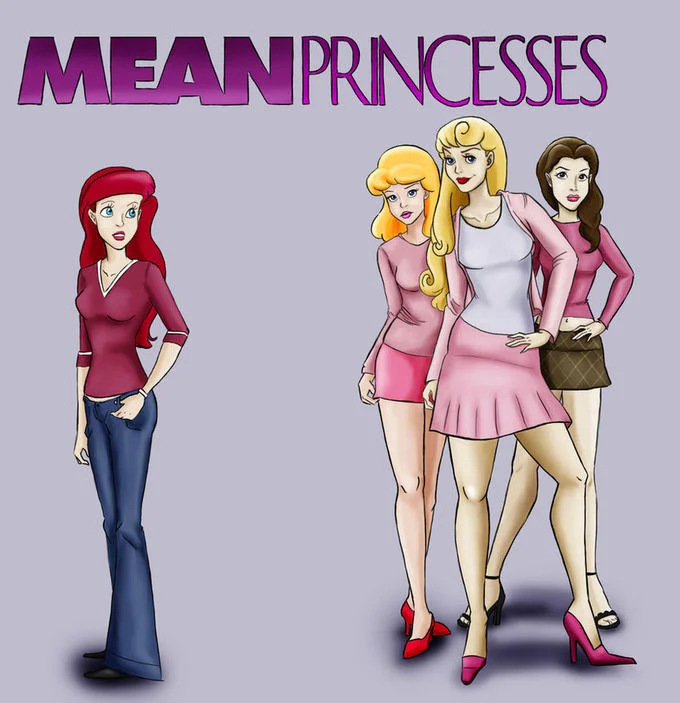 Mean Princesses parody art with Disney princesses posed as the Mean Girls cast.