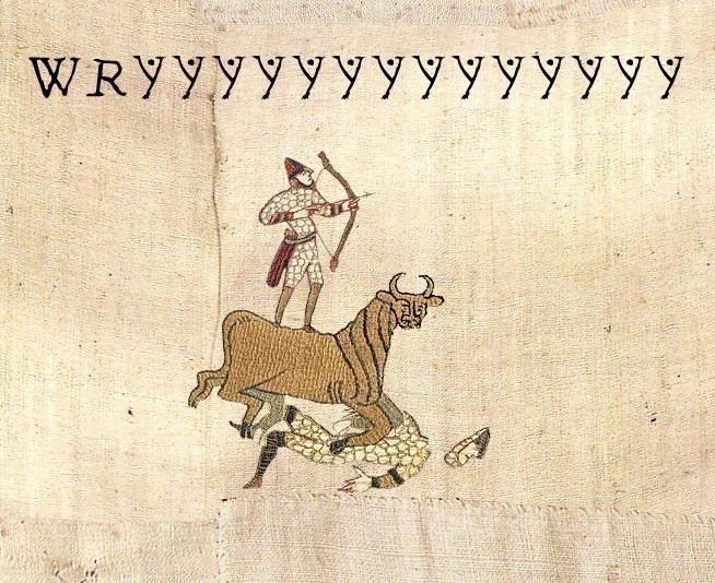 Medieval Tapestry Edits — Medieval tapestry of an archer on a bull with 'WRYYYY' caption referencing JoJo's Bizarre Adventure