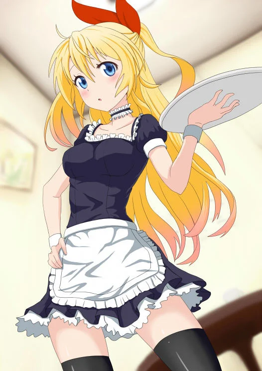 Maid Outfits — Blonde anime girl in maid outfit holding tray