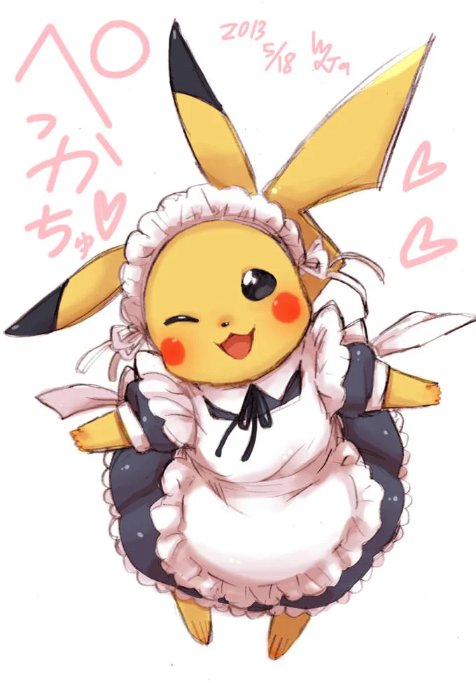 Maid Outfits — Pikachu wearing a maid outfit with apron and bonnet