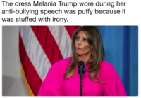 Melania Trumps Un Speech Dress — Press photo of Melania Trump delivering her anti-bullying speech at the UN in her signature puffy pink dress with an irony