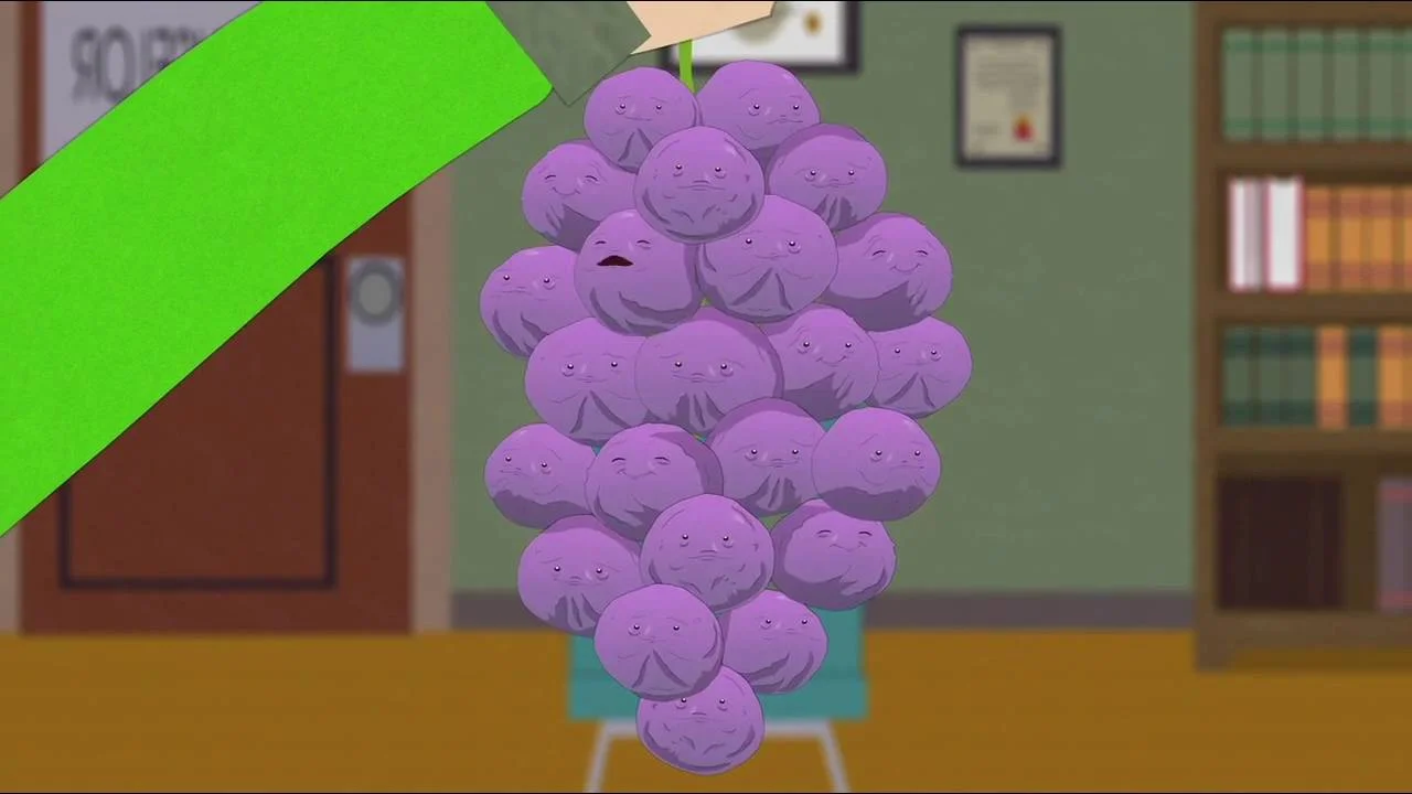 Bunch of purple Member Berries with faces from South Park