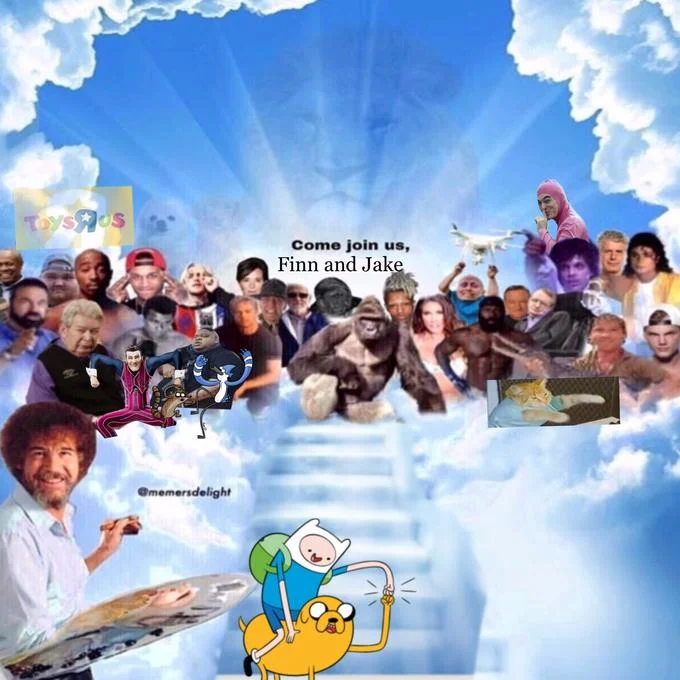 Meme Heaven tribute to Stephen Hawking in wheelchair ascending stairs