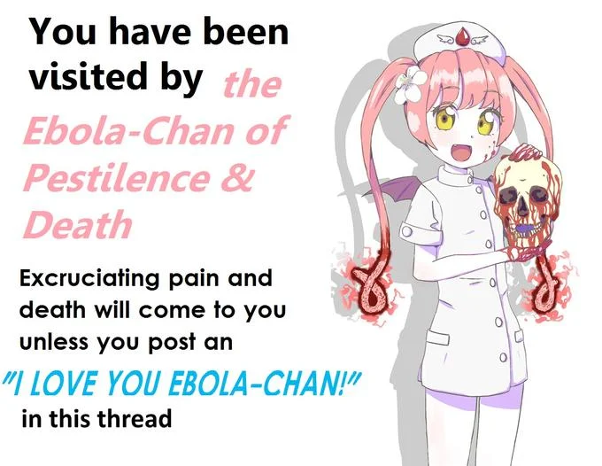 2014 Ebola Outbreak — Ebola-chan anime nurse mascot chain-post image with skull