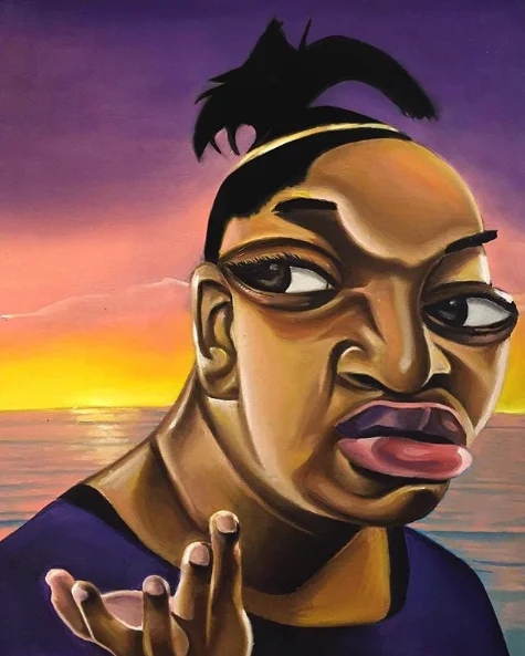 Meme Paintings — Painting of woman with disgusted expression at sunset