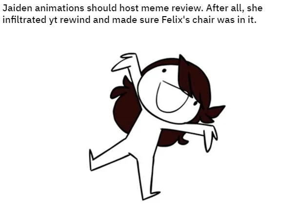 Stick figure with text about Jaiden Animations hosting Meme Review