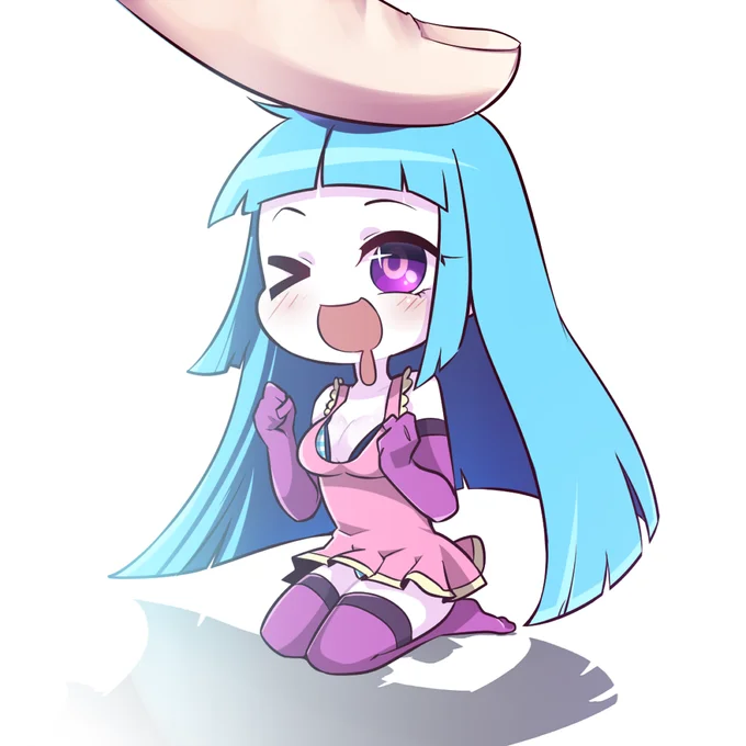 Chibi ME!ME!ME! girl being patted on the head by a giant hand