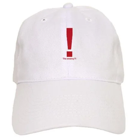 Metal Gear Solid Enemy Alert — White baseball cap with a red exclamation mark and small 'The enemy!!' text below it.