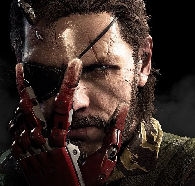 Venom Snake with eyepatch and red bionic arm from Metal Gear Solid V