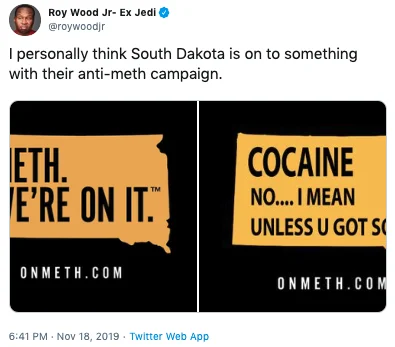 Meth Im On It — Twitter post showing meme parodies of the campaign including 'ETH. E'RE ON IT.' and cocaine references on the South Dakota shape.