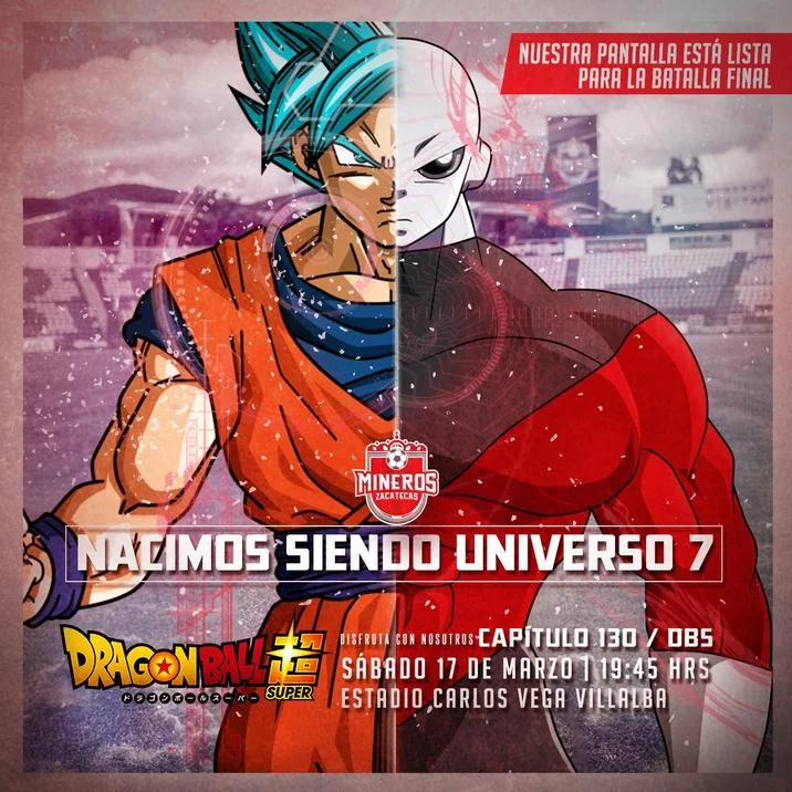 Mexico Loves Dragon Ball — Poster promoting a Dragon Ball Super Chapter 130 public screening at a Mexican soccer stadium.