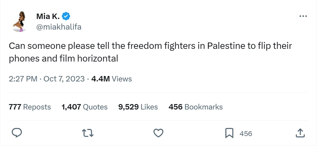 Threatening tweet with Photoshopped ISIS execution imagery targeting Mia Khalifa