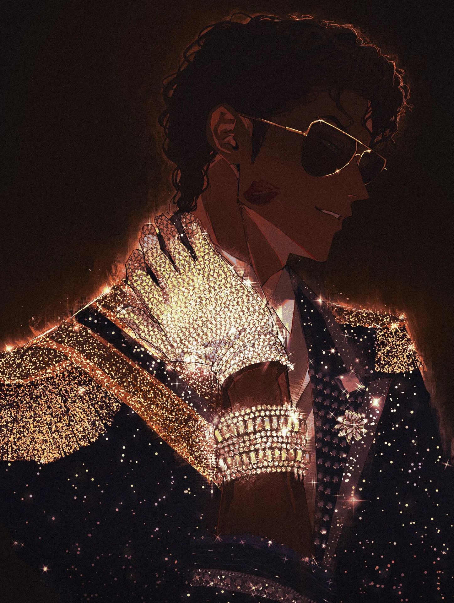 Digital fan art illustration of Michael Jackson in profile with sunglasses and sparkling glove