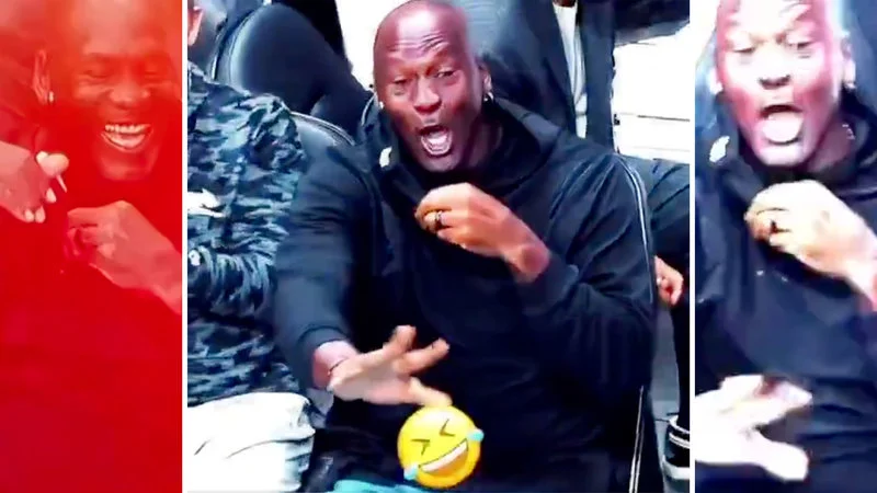 Michael Jordan No No No Reaction — Composite image featuring three frames from the reaction video with center frame showing dismissive hand gesture and