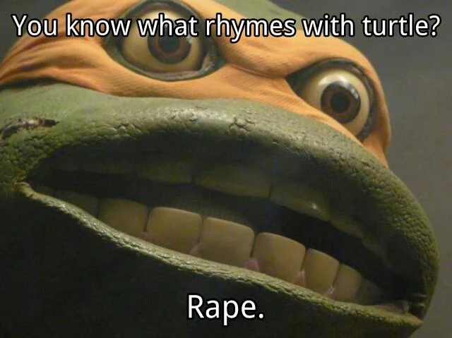 Michelangelo Open-Mouthed Stare Reaction — Michelangelo shocked meme with offensive rhyme caption