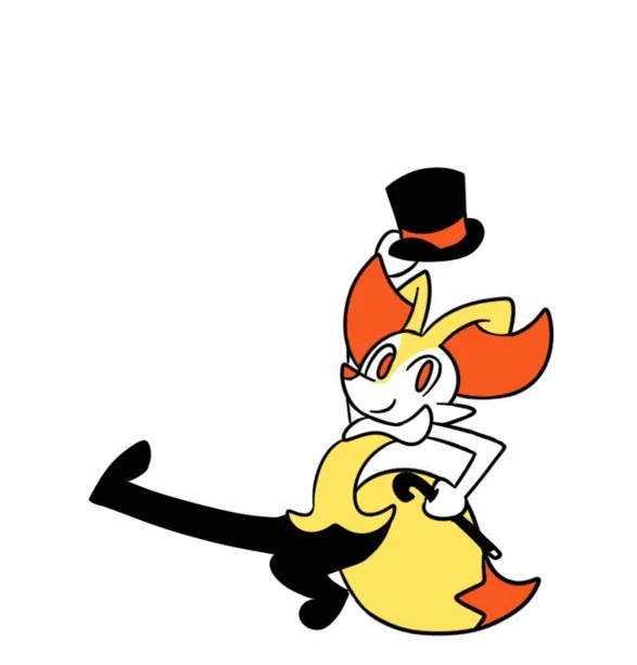 Michigan J Frog Dance Hello My Baby Hello My Honey — Minimalist fan art illustration of Braixen performing the Michigan J. Frog dance with black top hat and