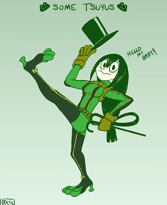Michigan J Frog Dance Hello My Baby Hello My Honey — Fan art of Tsuyu 'Froppy' Asui from My Hero Academia styled as Michigan J. Frog performing the high-kick