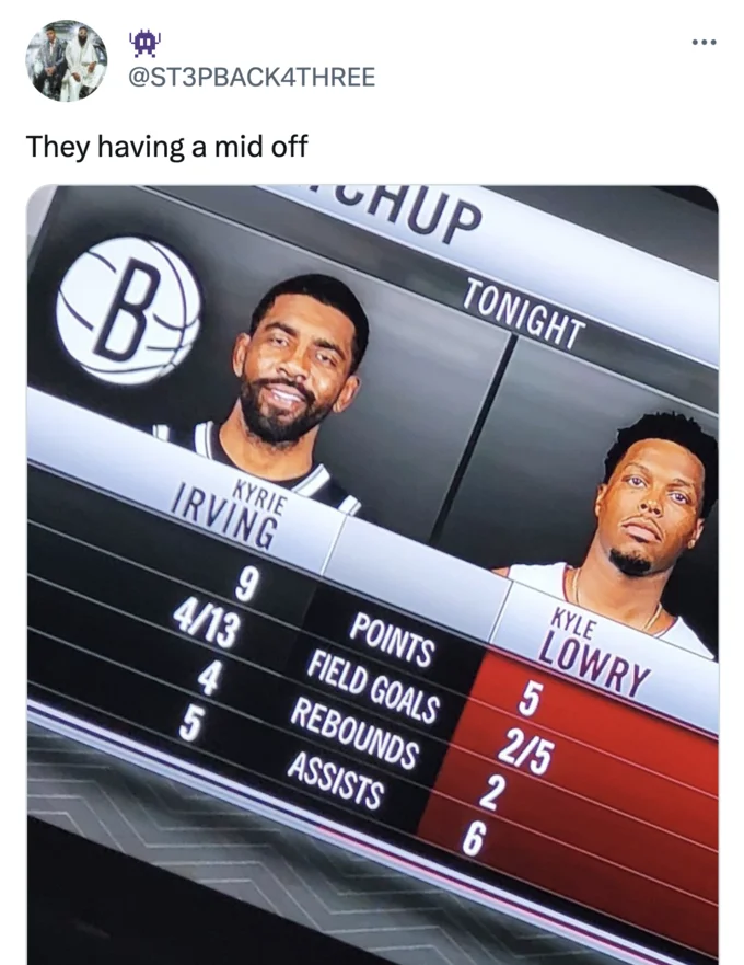 Twitter meme comparing basketball players with 'They having a mid off'
