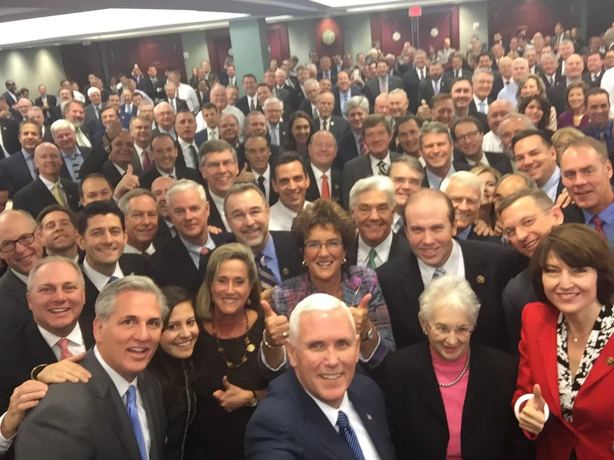 Mike Pence group selfie with House Republicans giving thumbs up