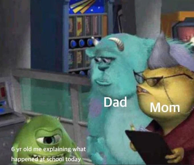 Meme template showing Mike Wazowski, Celia, and Boo labeled for describing a song heard in video to search results.