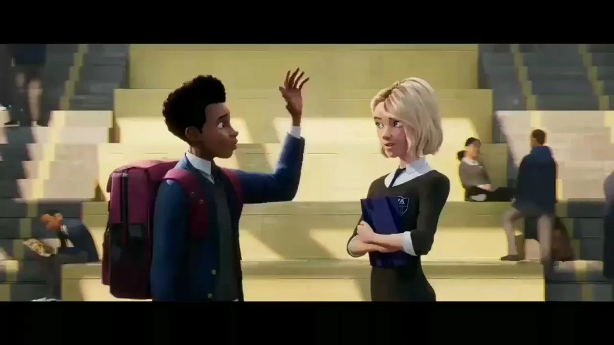 Miles Morales Says Hey — Google search autocomplete 'peni parker he' with FBI-labeled Miles Morales saying 'Hey'