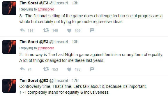 Milkshake Duck — Twitter thread showing developer defending and contextualizing game elements in response to community concern.