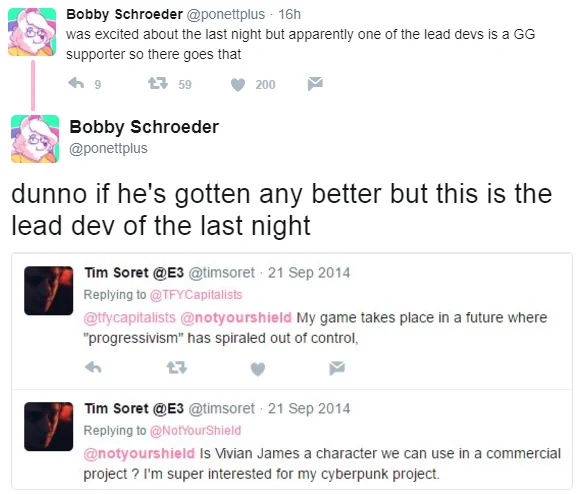 Milkshake Duck — Twitter conversation showing users discovering controversial connections of a game developer exemplifying the phenomenon.
