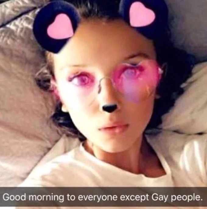 Millie Bobby Brown Is Homophobic — Millie Bobby Brown with fake quote claiming homosexuality is a sin