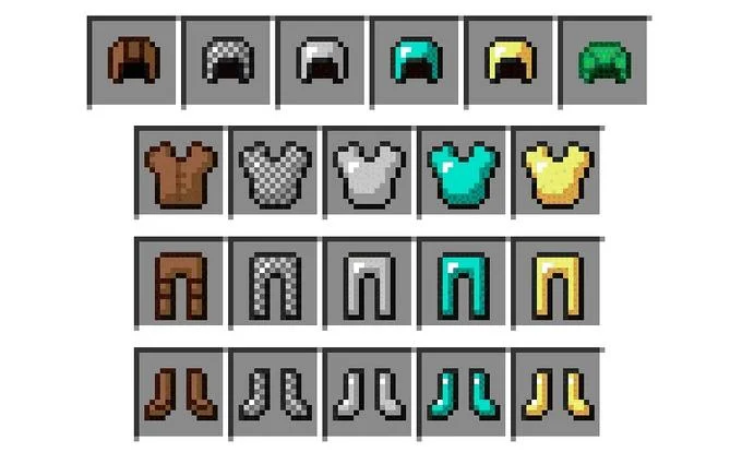 Minecraft Armor Parodies — Grid of Minecraft armor icons in leather, chain, iron, diamond, and gold