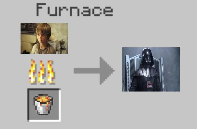 Minecraft Crafting Recipes — Minecraft furnace recipe smelting young Anakin into Darth Vader