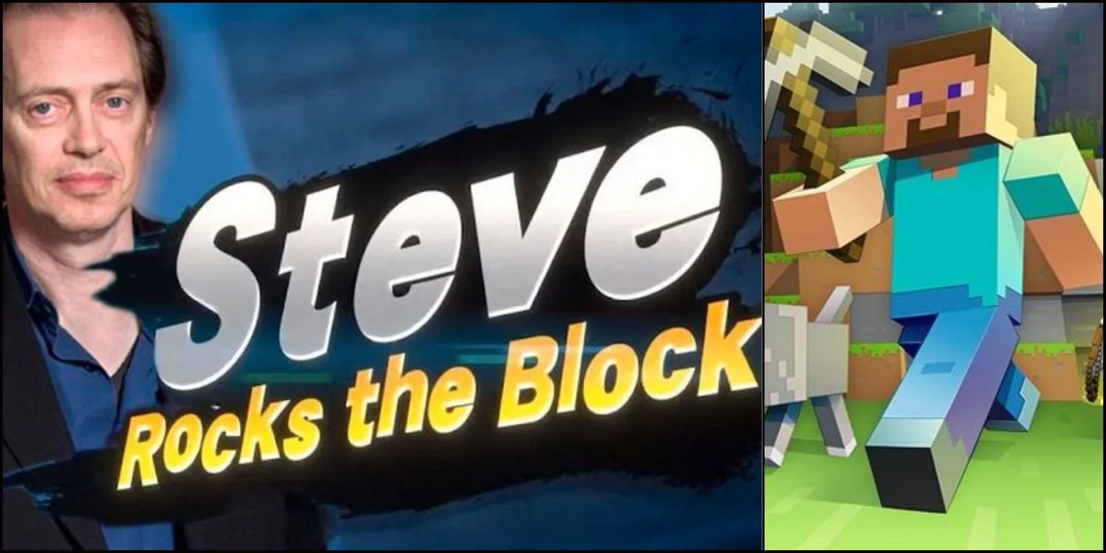 Minecraft Steve in Smash — Minecraft Steve with 'Steve Rocks the Block' Smash Bros announcement text