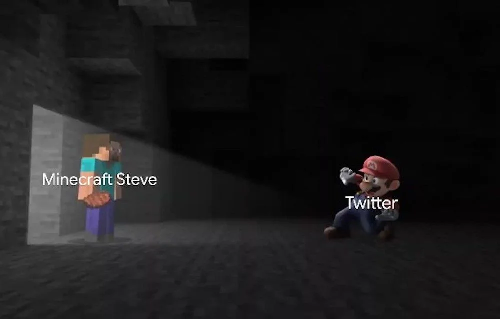 Minecraft Steve in Smash — Minecraft Steve facing Twitter in action pose reaction meme
