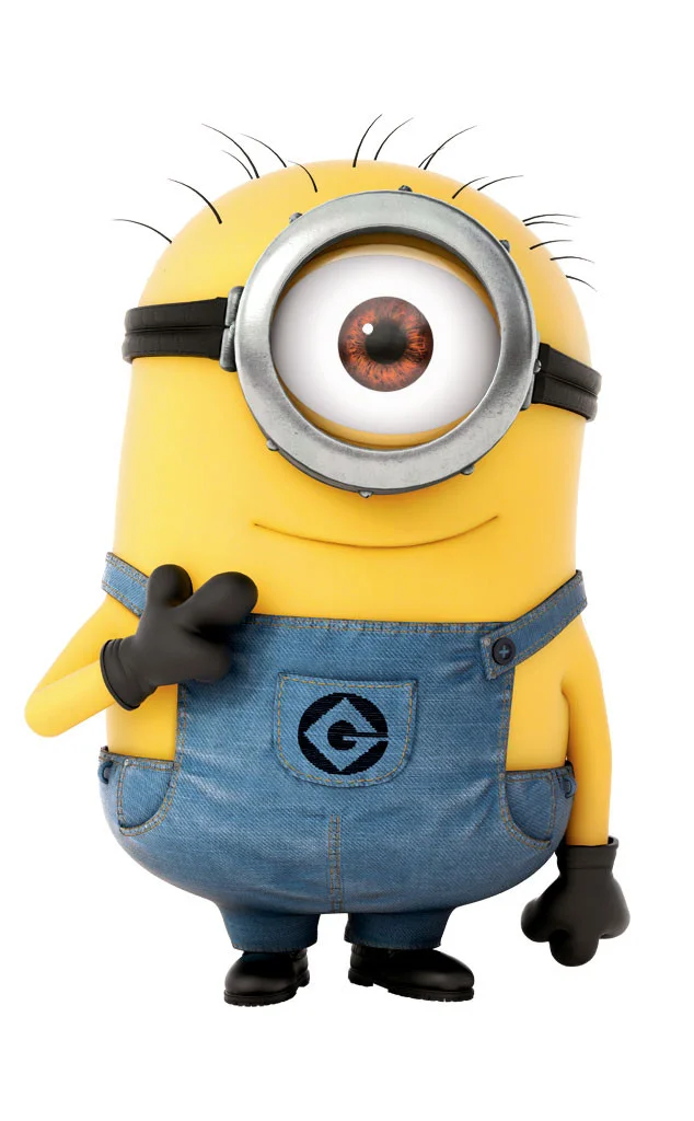 Minions Memes — Single yellow minion character on white background with one eye and blue overalls smiling.