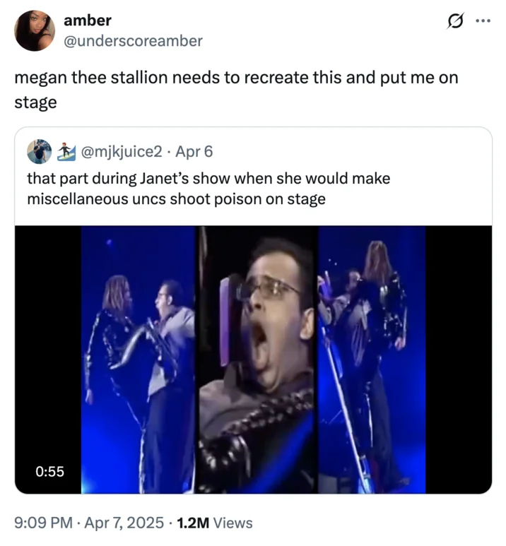 A "quote-tweet":https://knowyourmeme.com/memes/quote-retweets-qrts of the Miscellaneous Uncs Shoot Poison on Stage