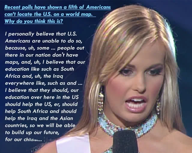 Miss Teen USA South Carolina — White t-shirt with the Miss South Carolina answer text arranged as a map of the United States