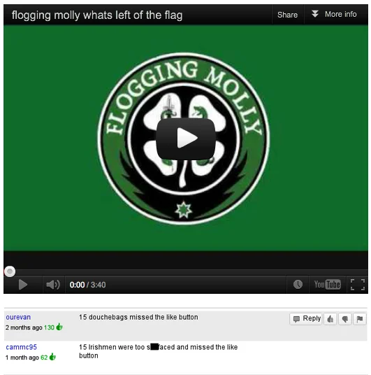 Flogging Molly YouTube video comments joking about people who missed the like button